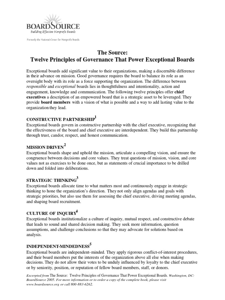 BoardSource 12 Principles of Governance PDF | PDF | Governance | Board ...