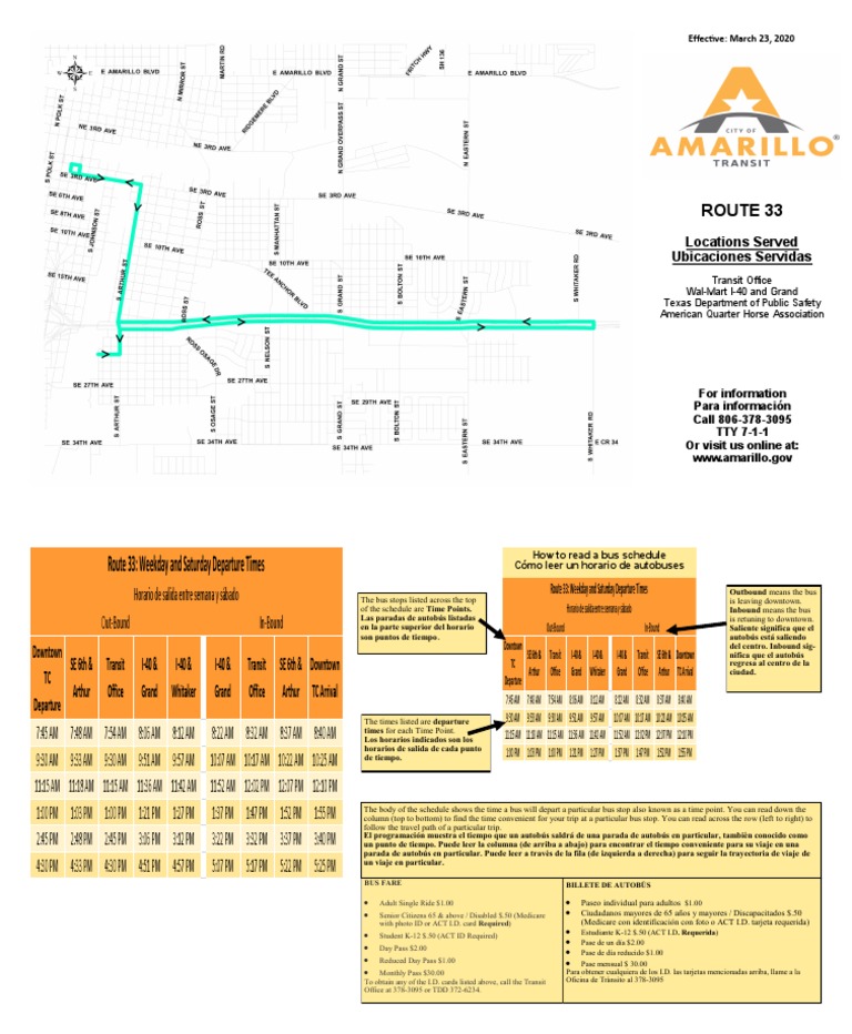 Route 33: Locations Served Ubicaciones Servidas | PDF | Bus Transport ...