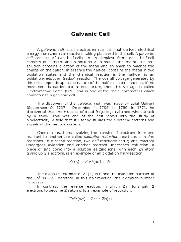 Understanding Galvanic Cells and Reactions | PDF | Redox | Chemistry