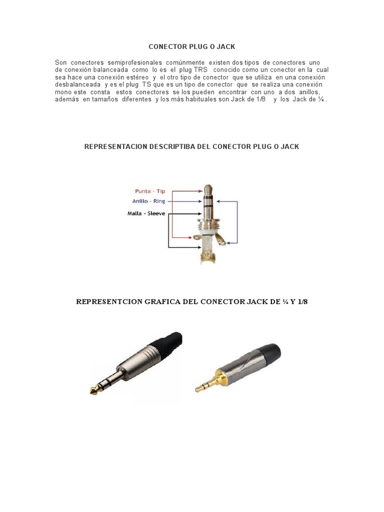 Tipos de conectores Jack y Plug | PDF