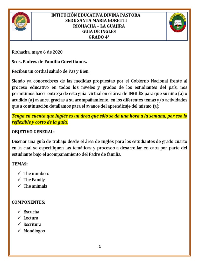 Guía de Inglés para Grado 4 | PDF | Comunicación | Ciencia cognitiva