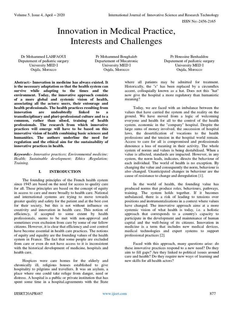 Innovation in Medical Practice | PDF | Sustainability | Innovation