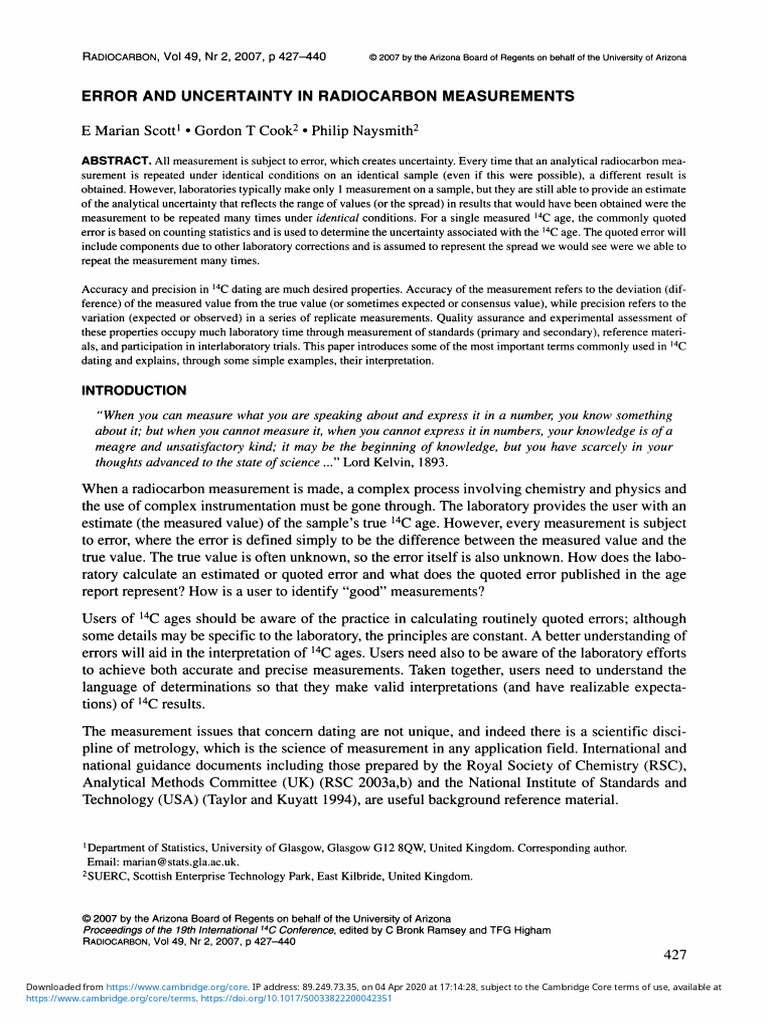 Scott Et Al 2007 PDF | PDF | Standard Deviation | Accuracy And Precision