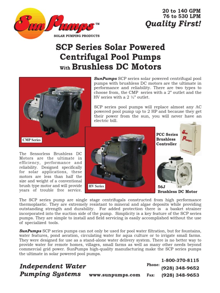 SCP Series Solar Pool Pumps Overview | PDF | Pump | Solar Power