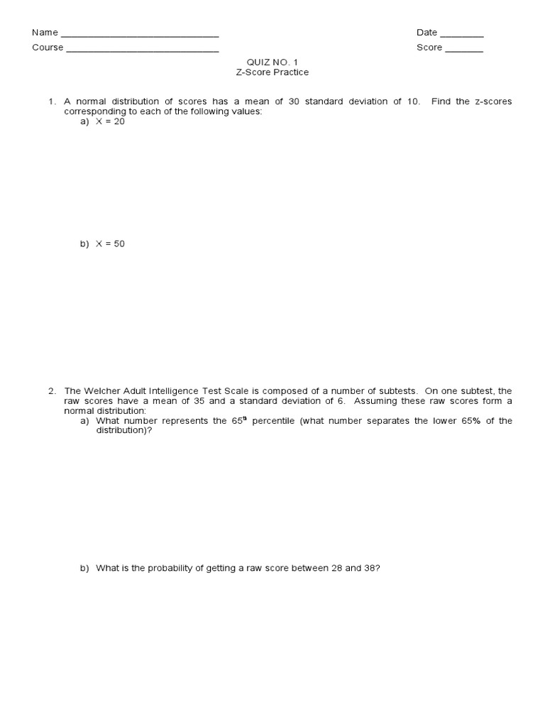 Z-Score Worksheet | PDF