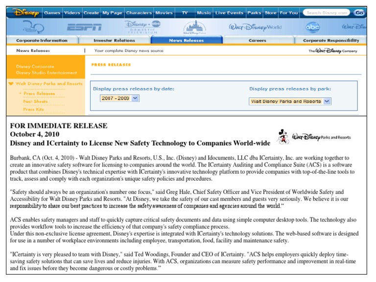 Disney and ICertainty Launch Safety Software | PDF | Computers