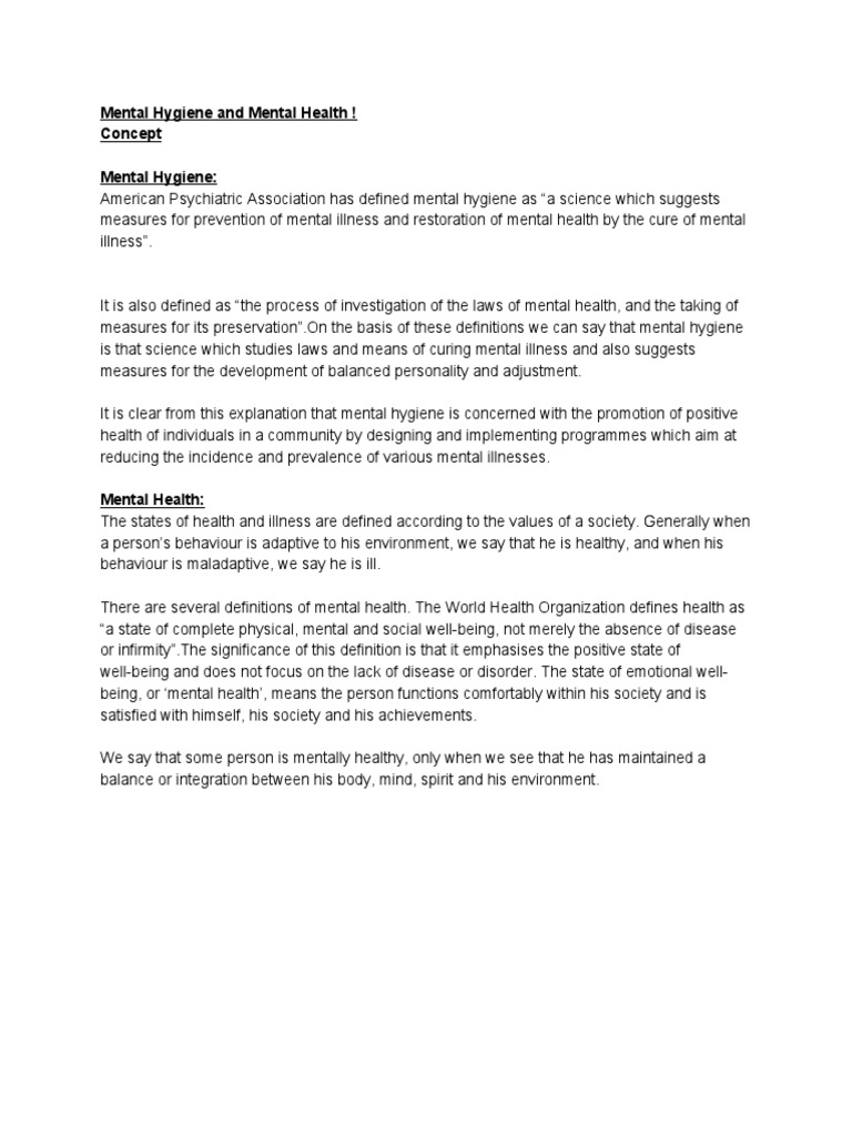 Mental Hygiene and Mental Health PDF | PDF