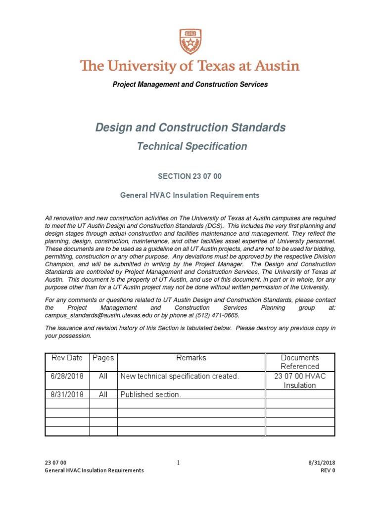 UT Austin HVAC Insulation Standards PDF Duct (Flow) Building Insulation