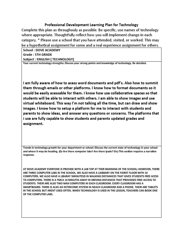 Professional Development Learning Plan For Technology Template21 PDF