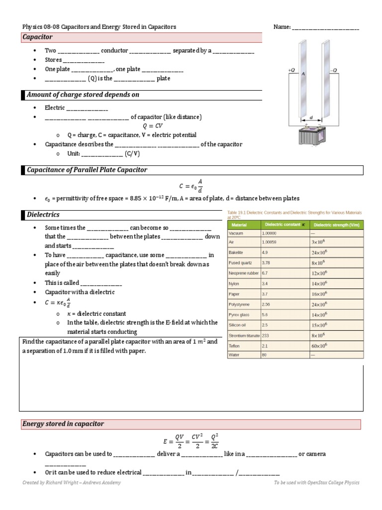 Physics 08-08 Capacitors and Energy Stored in Capacitors | PDF ...
