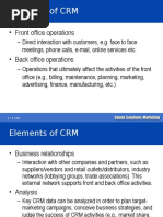 Elements of CRM: - Front Office Operations