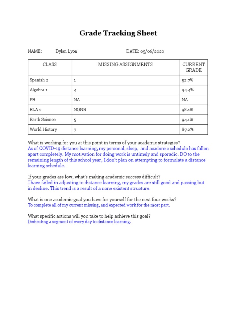 Gradetracking 6 | PDF