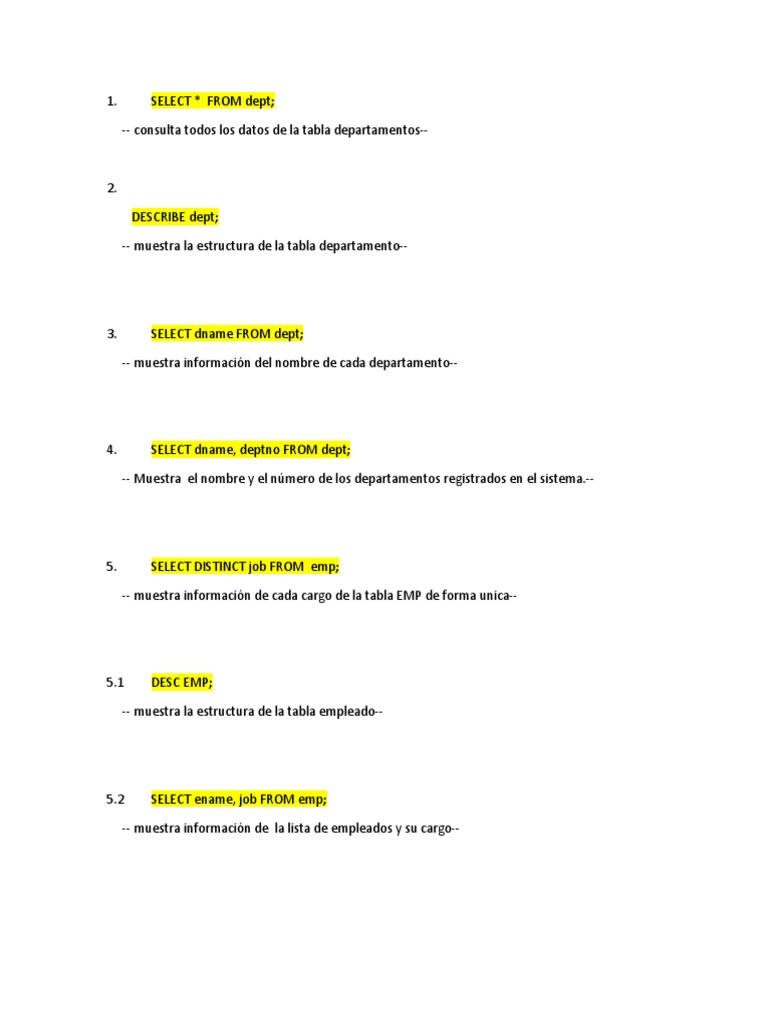 Consultas SQL para Gestión de Empleados y Departamentos | PDF | SQL ...