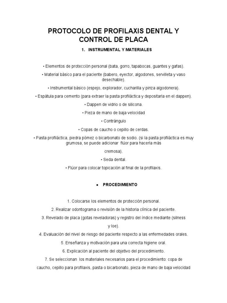 Protocolo de Profilaxis Dental y Control de Placa PDF Odontología