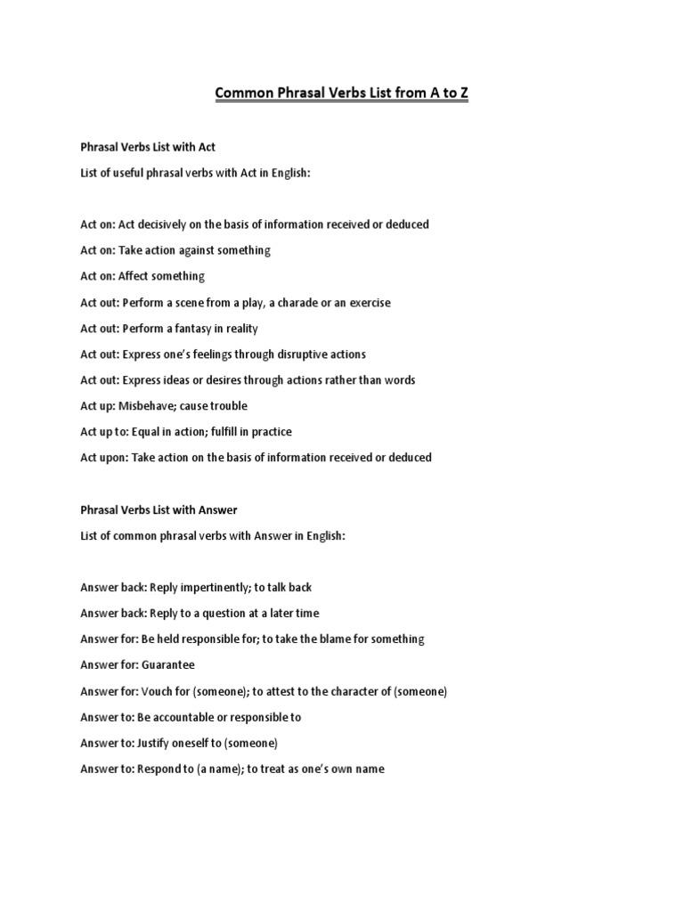 Every Phrasal Verb Ever Download Free PDF English Language Baggage