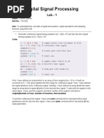 Digital Signal Processing: Name: Roll No: Aim