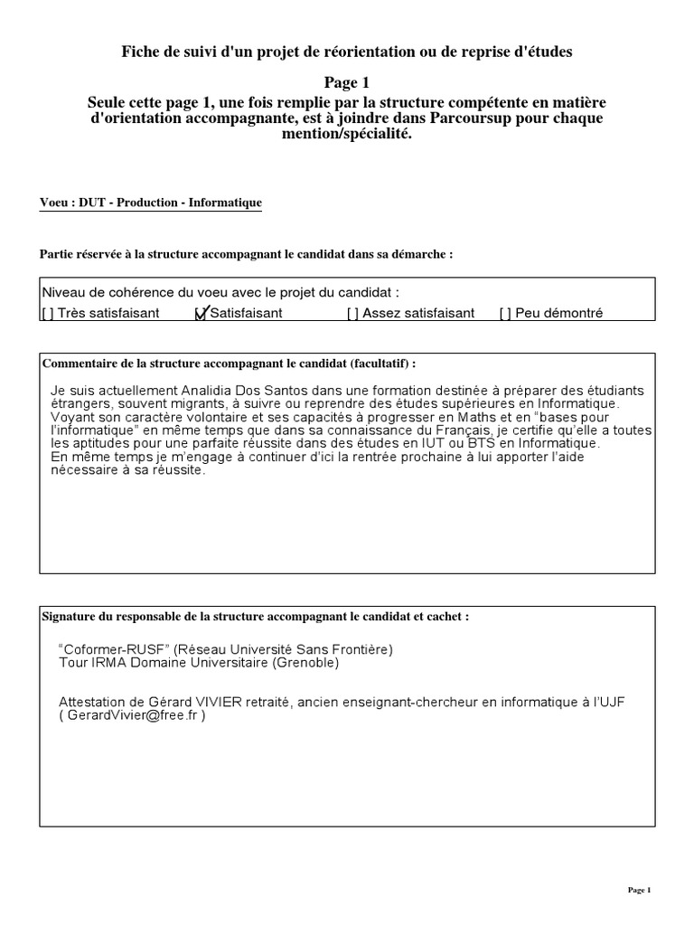 Fiche De Suivi De Réorientation Ou De Reprise D études Exemple