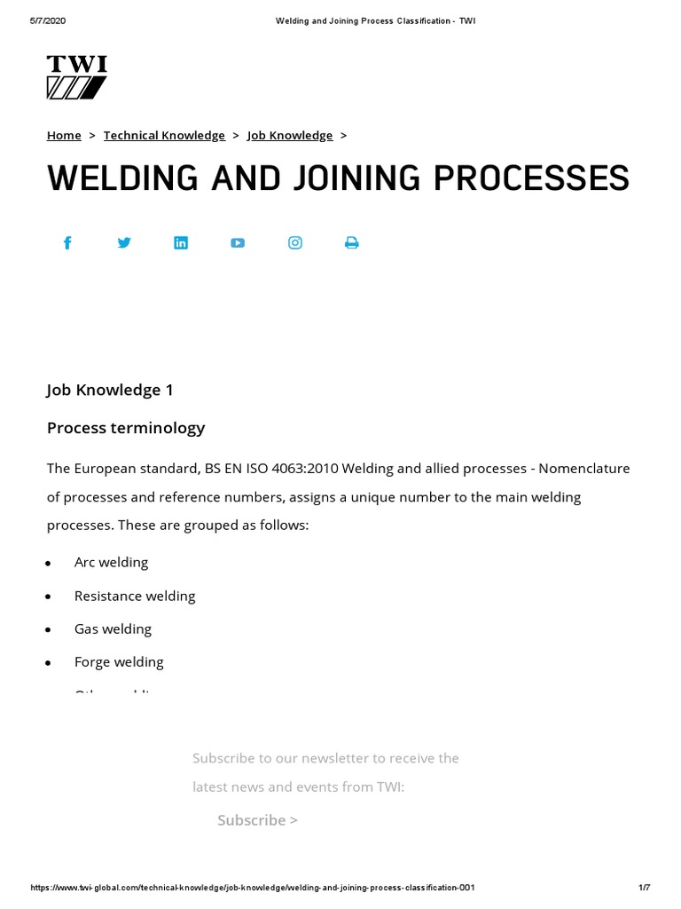 Welding and Joining Process Classification - TWI | PDF | Welding ...