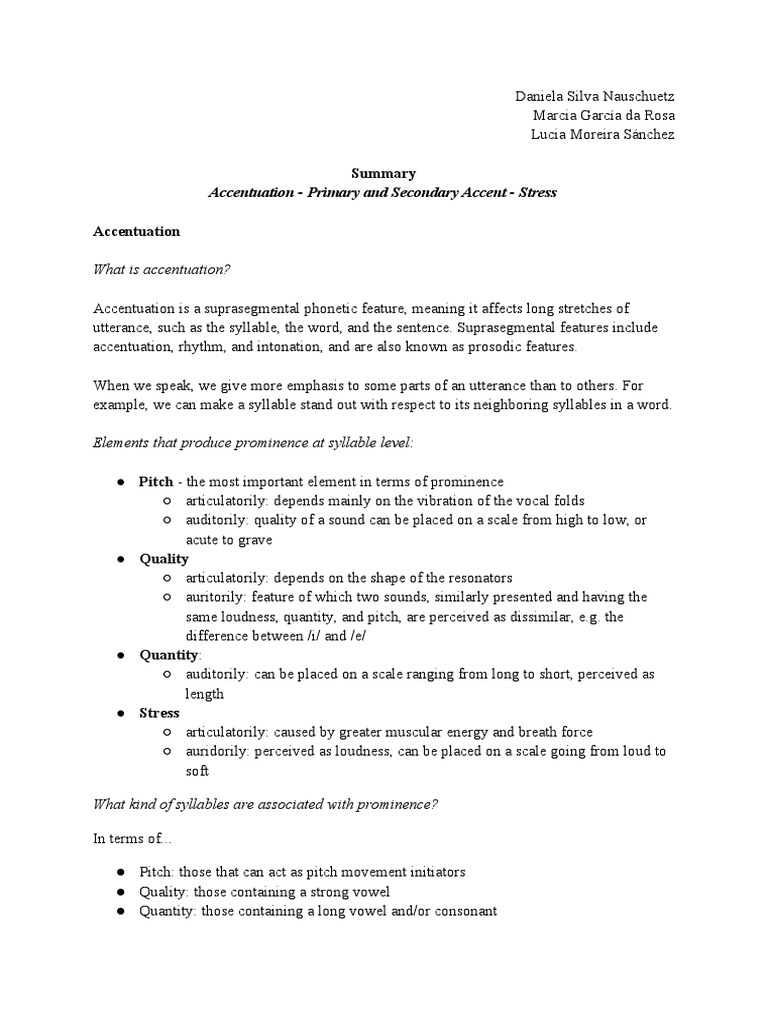Accentuation - Primary and Secondary Accent - Stress | PDF | Stress ...