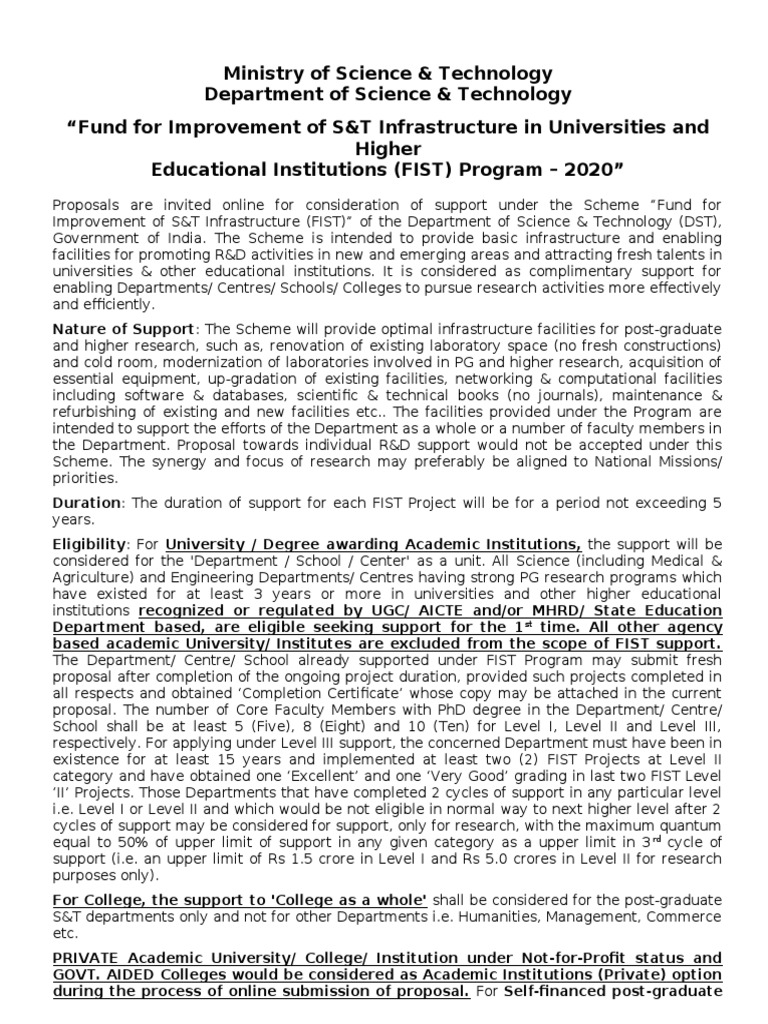 FIST DST Proposal Modified PDF Conflict Of Interest Postgraduate