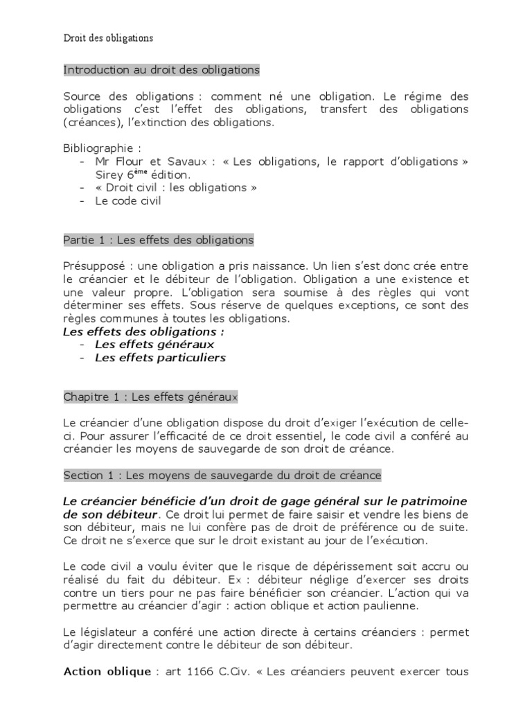 Droit Des Obligations Iii L3 Droit Droit Des Obligations Droit Des Biens