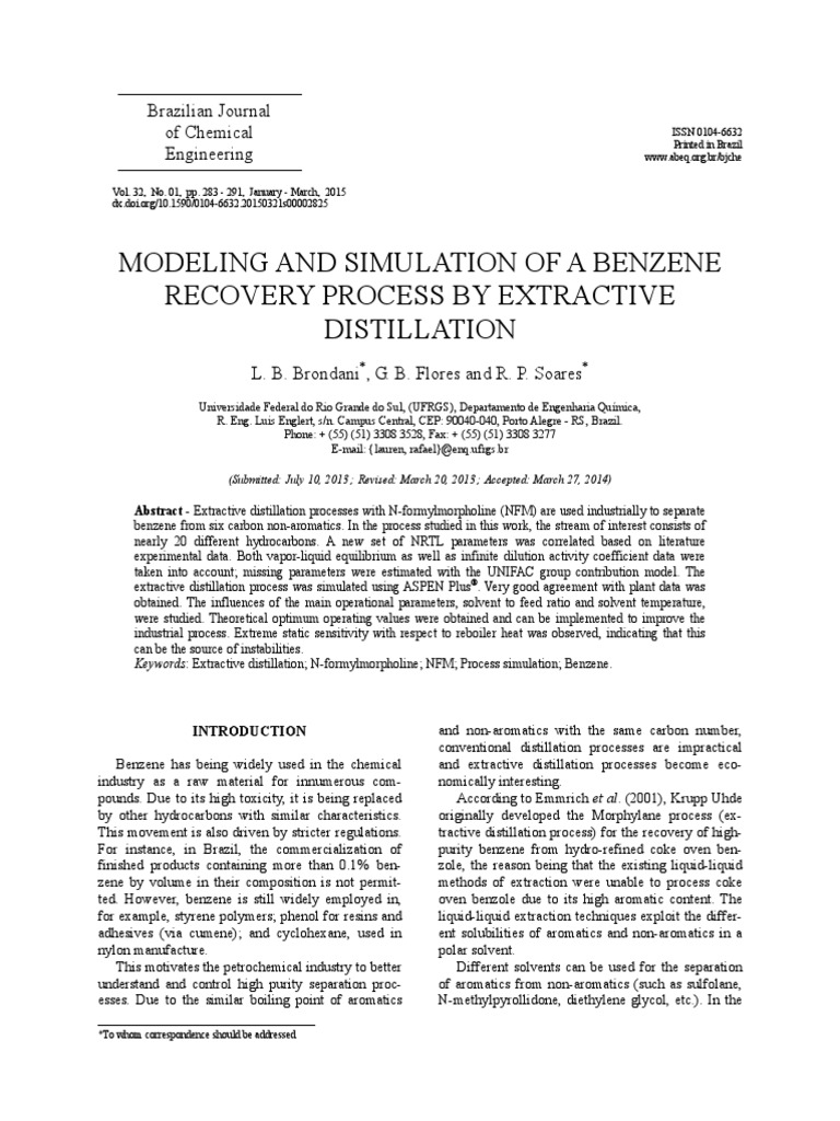 Modeling and Simulation of A Benzene Recovery Process by Extractive ...