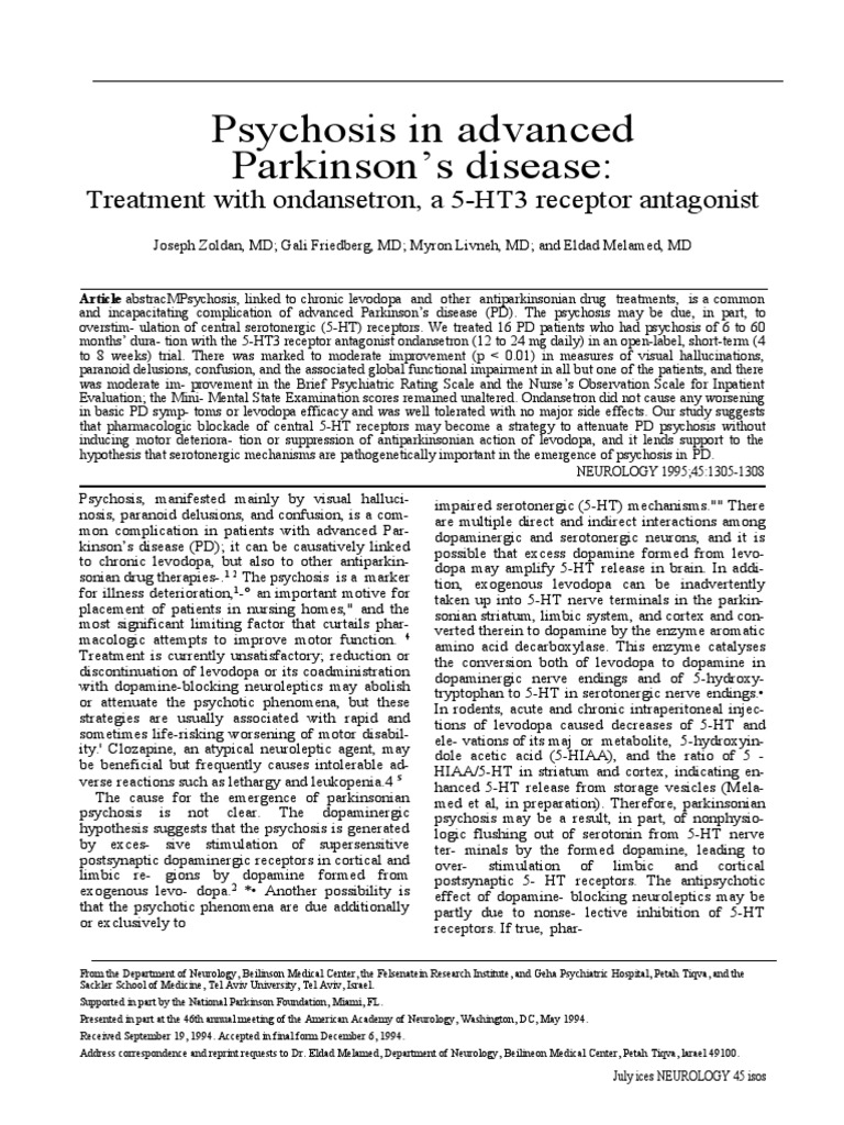 Psychosis in Advanced Parkinson's Disease Treatment With Ondansetron, A 5HT3 Receptor