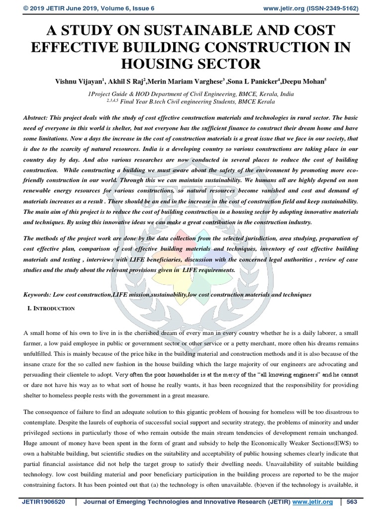 A Study On Sustainable and Cost Effective Building Construction in ...