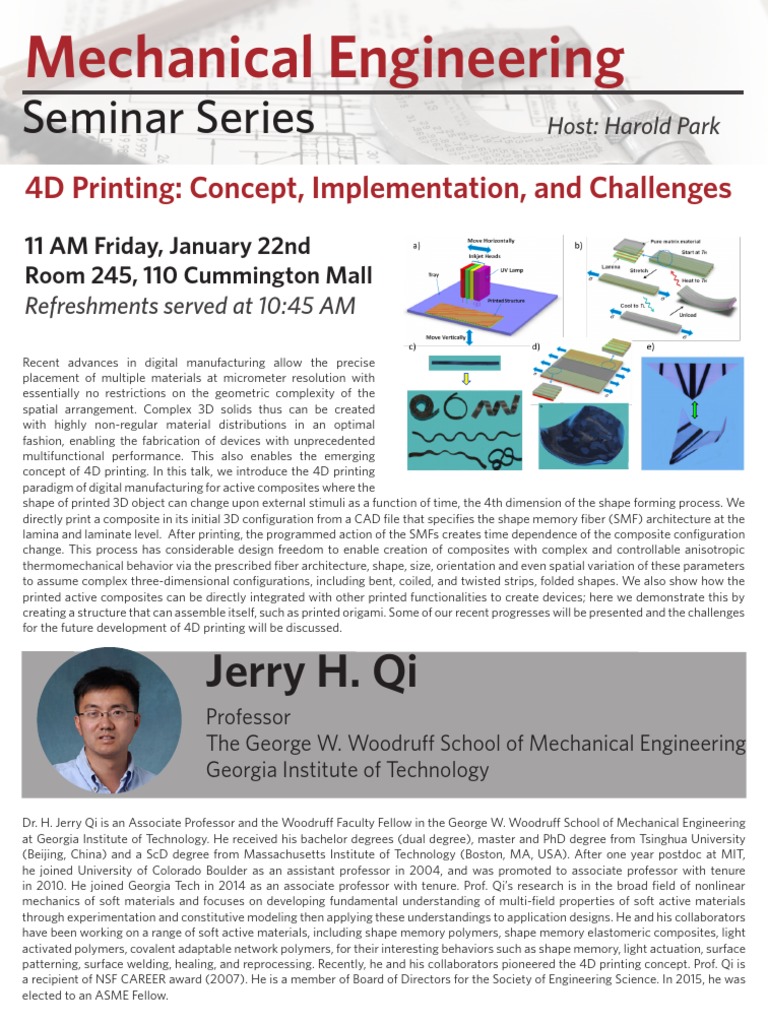 4D Printing Seminar by Jerry H. Qi | PDF | Shape Memory Alloy ...