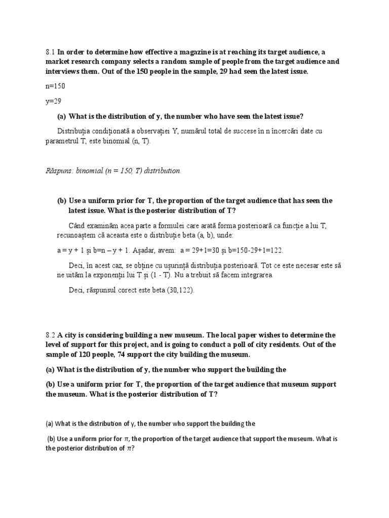 Exercitii Cap 8 Sampling Statistics Science Mathematics