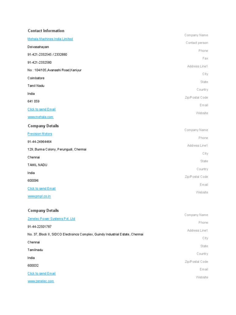 Company Adress Details | PDF | Tamil Nadu | Service Industries
