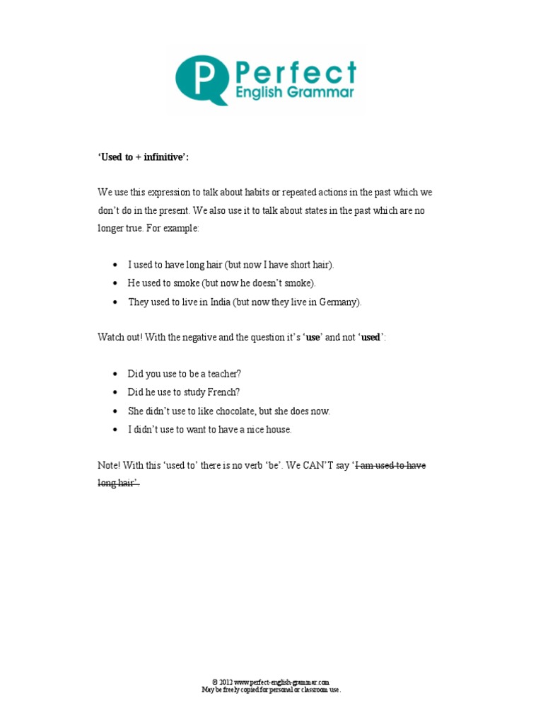 B2 - Used To Would Past Simple - PerfectEnglishGramm PDF | PDF