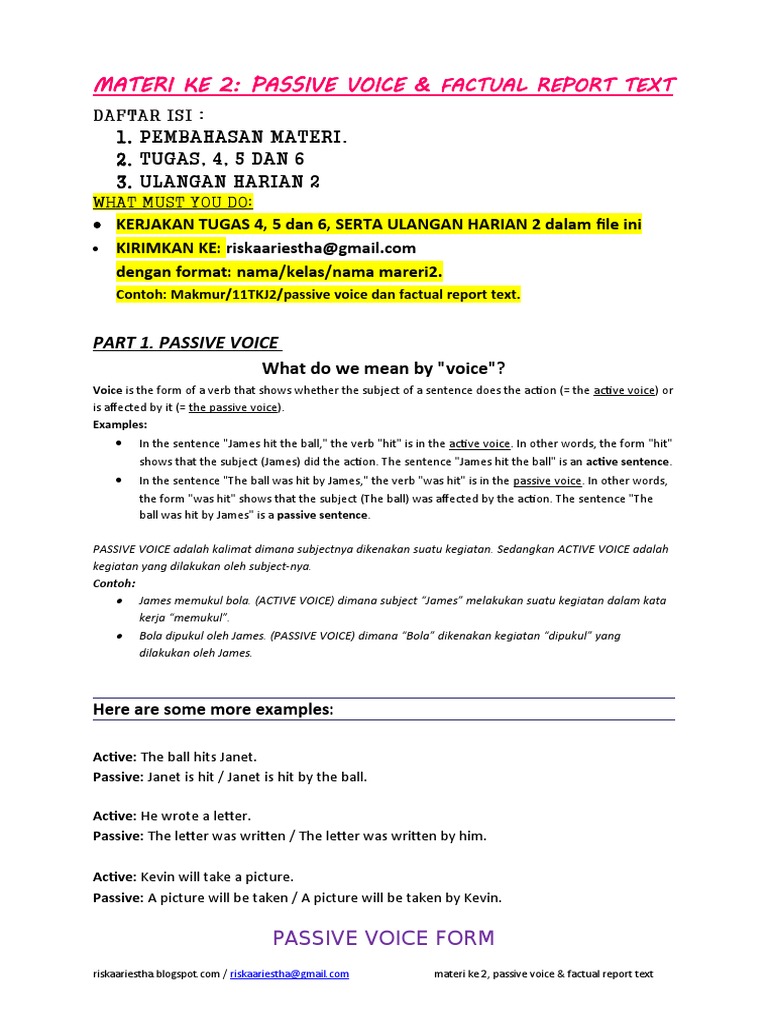 254686973 Materi Bahasa Inggris 2 Passive Voice Factual Report Text Tugas 4 5 6 Uh2 Docx Volcano Subject Grammar