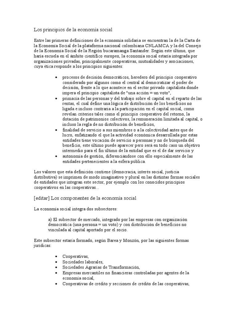 Principios de la Economía Social | PDF | Economía social | Cooperativa