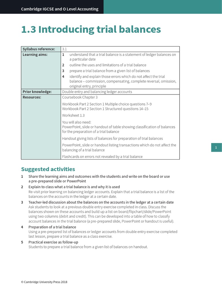 1.3 Introducing Trial Balances PDF | PDF | Cognition | Learning