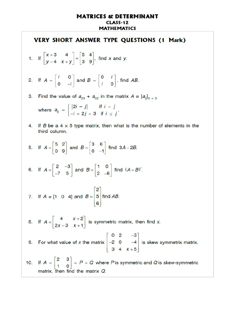 Practice Problems Matrices | PDF