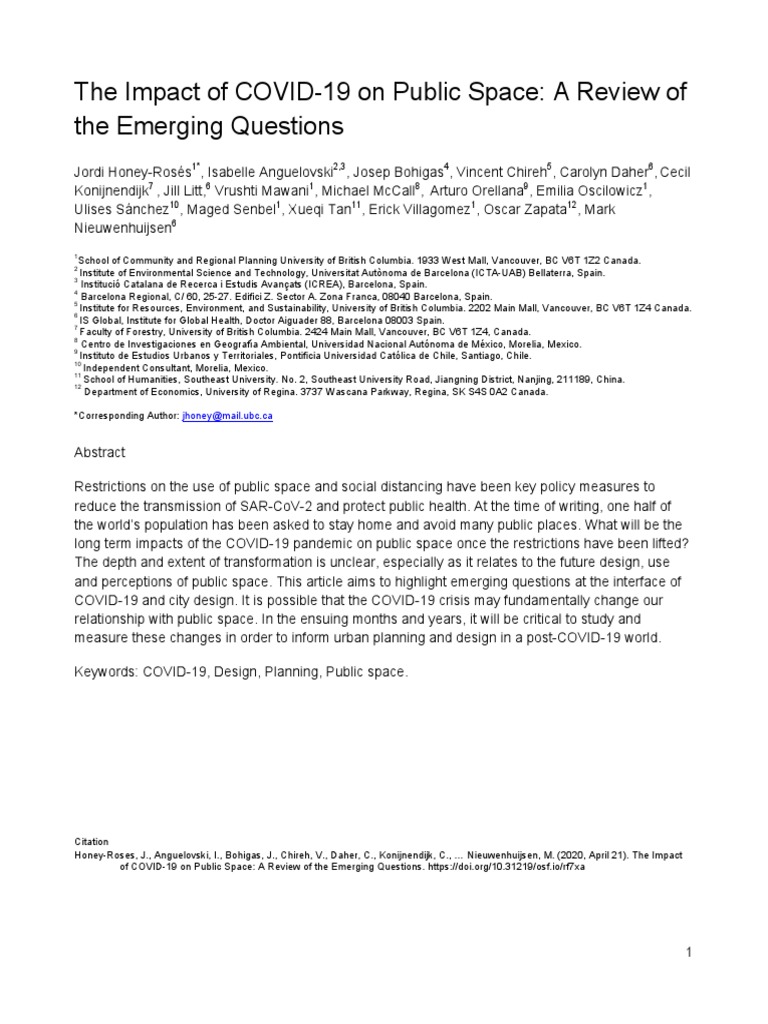 COVID-19's Long-Term Effects on Public Space | PDF | Surveillance ...