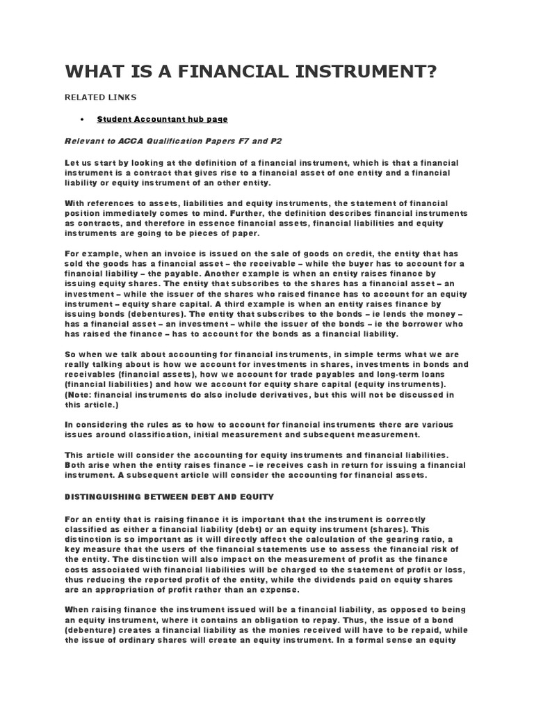 What Is A Financial Instrument | PDF | Equity (Finance) | Interest