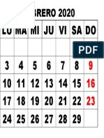 Calendario 2020 Feb