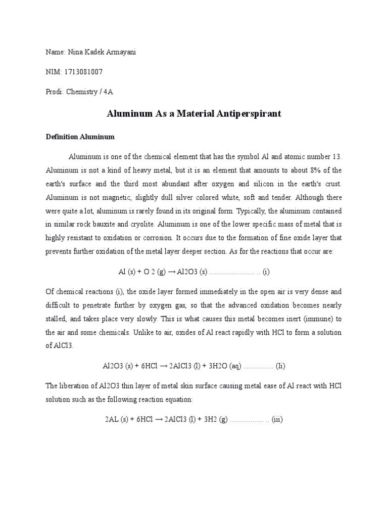 Aluminum As A Material Antiperspirant PDF Aluminium Oxide Aluminium