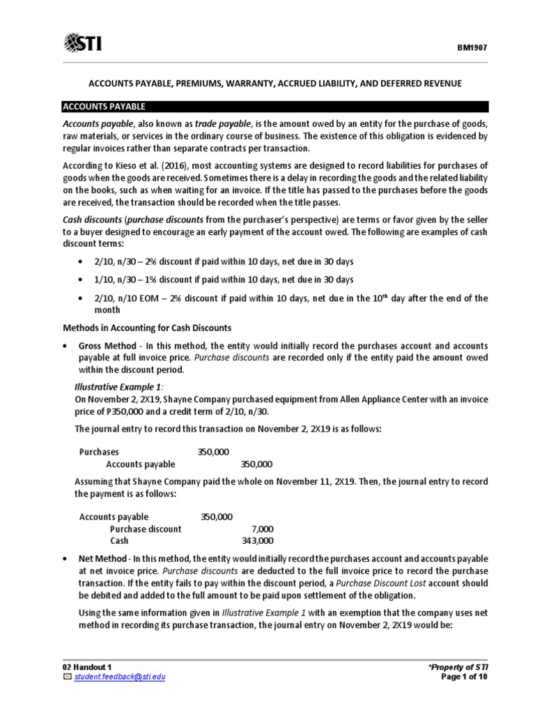 Ia2 02 Handout 1 5 Pdf Accounts Payable Discounting