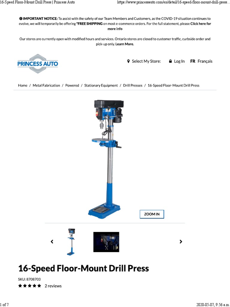 16Speed FloorMount Drill Press Princess Auto PDF