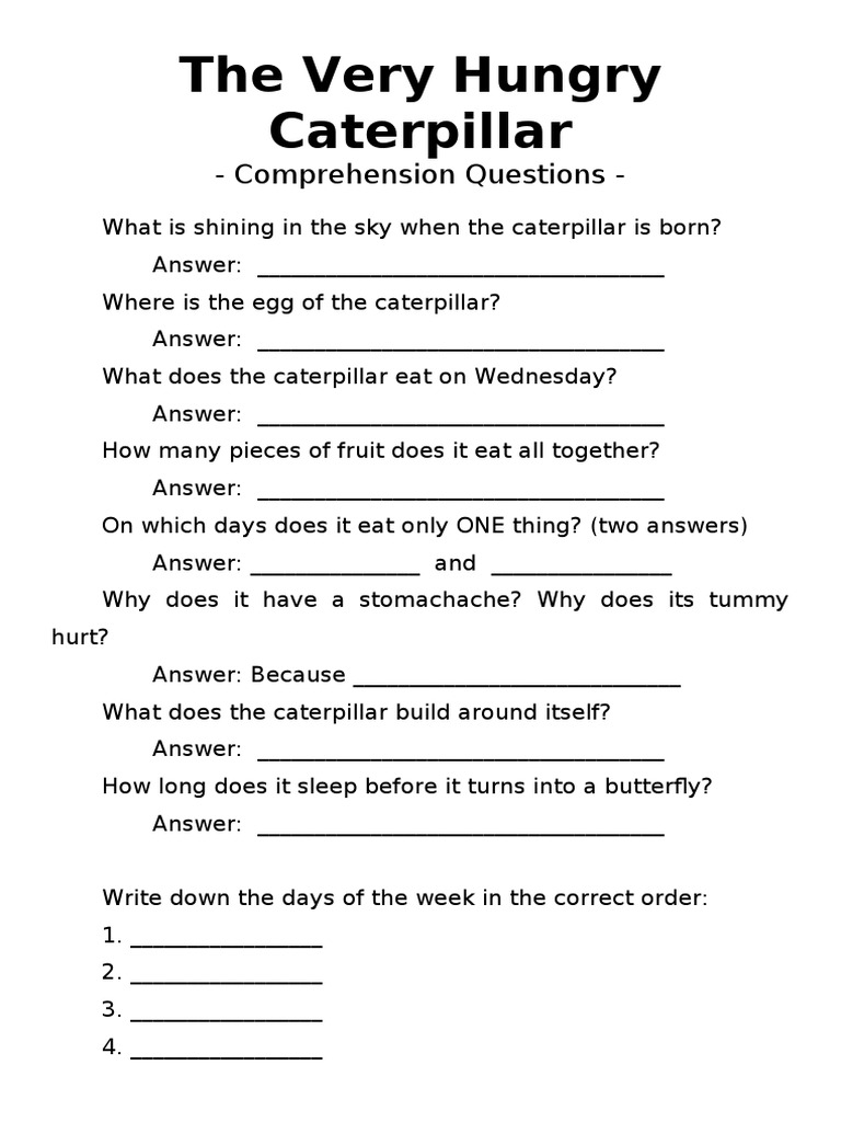critical thinking questions for the very hungry caterpillar