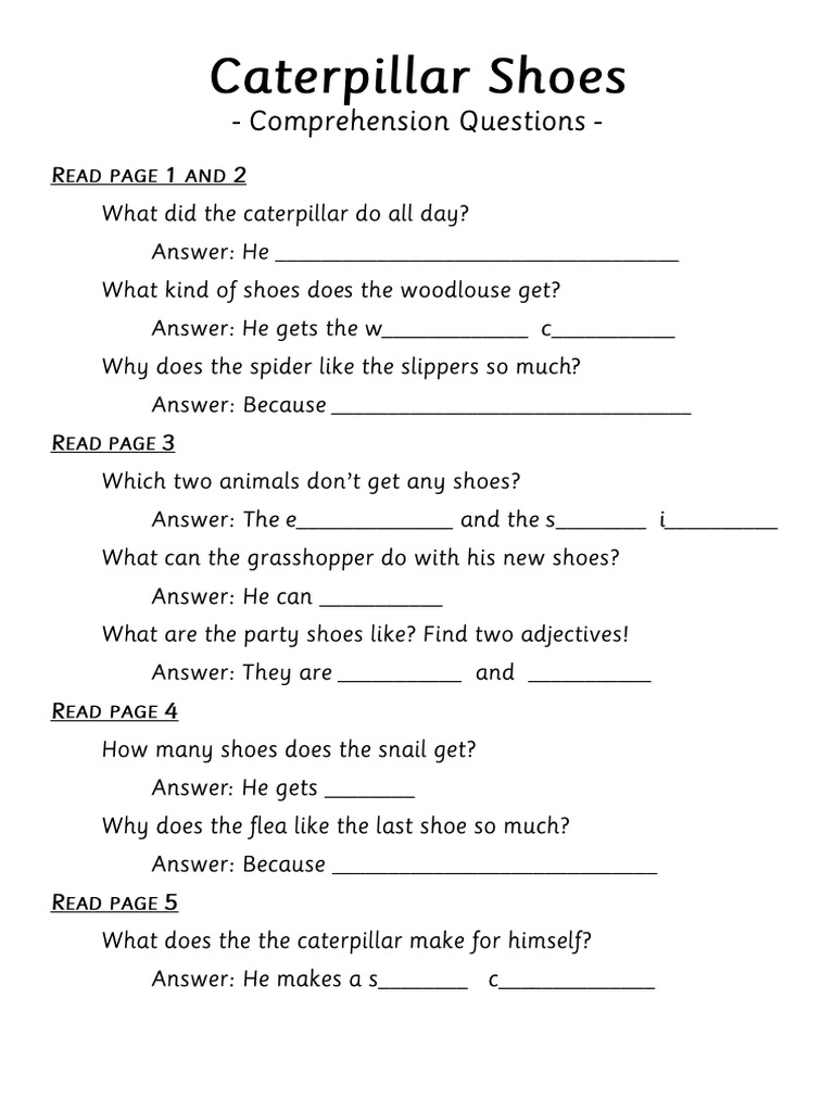 Caterpillar Shoes Worksheet PDF