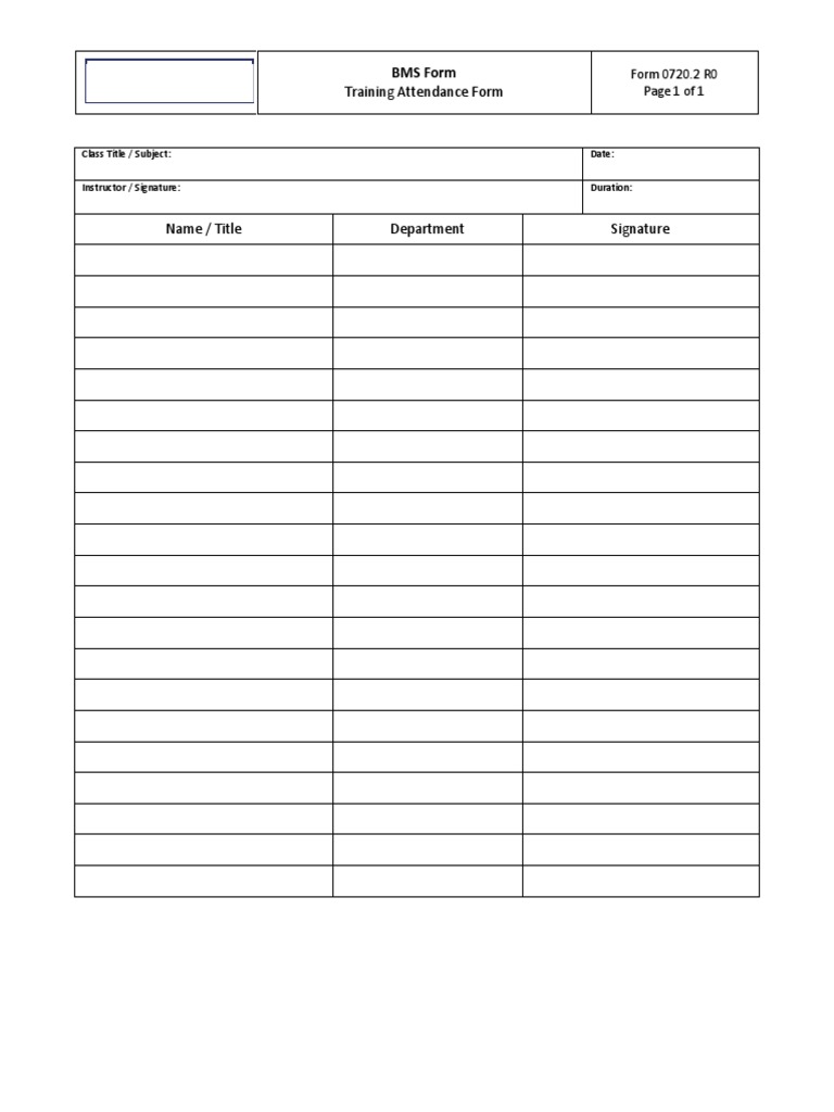 Form 0720.2 r0 Training Attendance | PDF