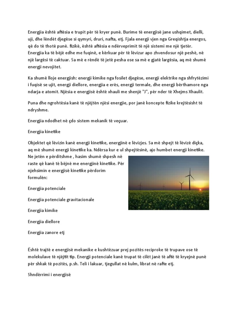 Energjia Llojet e Saj Dhe Perdorimi | PDF