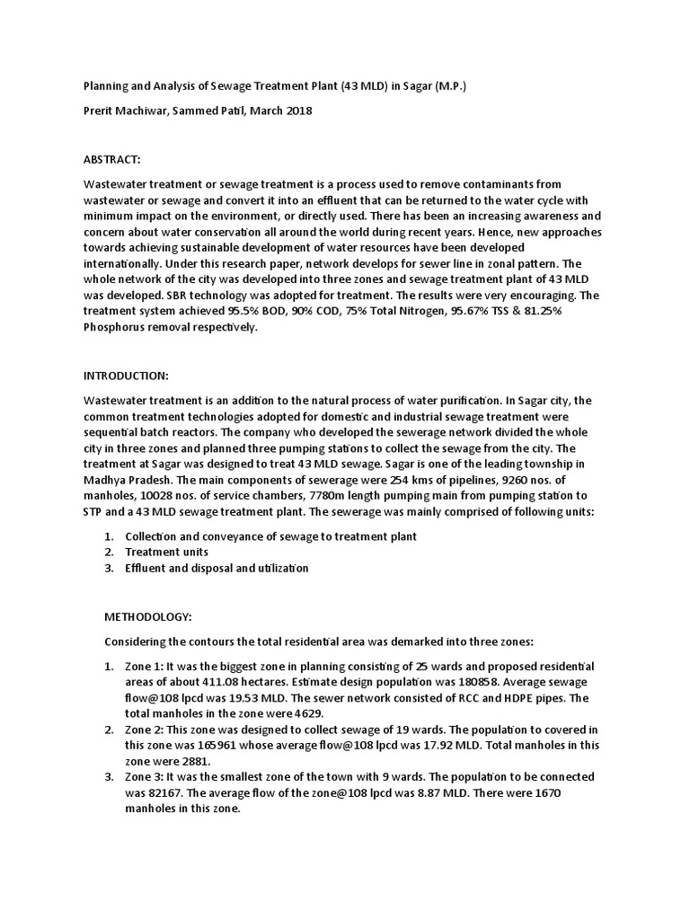 Planning and Analysis of Sewage Treatment Plant | PDF | Sewage ...
