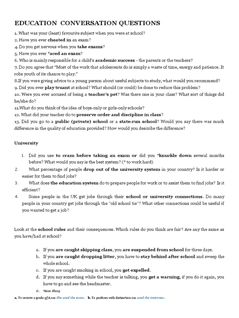 Education Conversation Questions: University | PDF | Test (Assessment ...