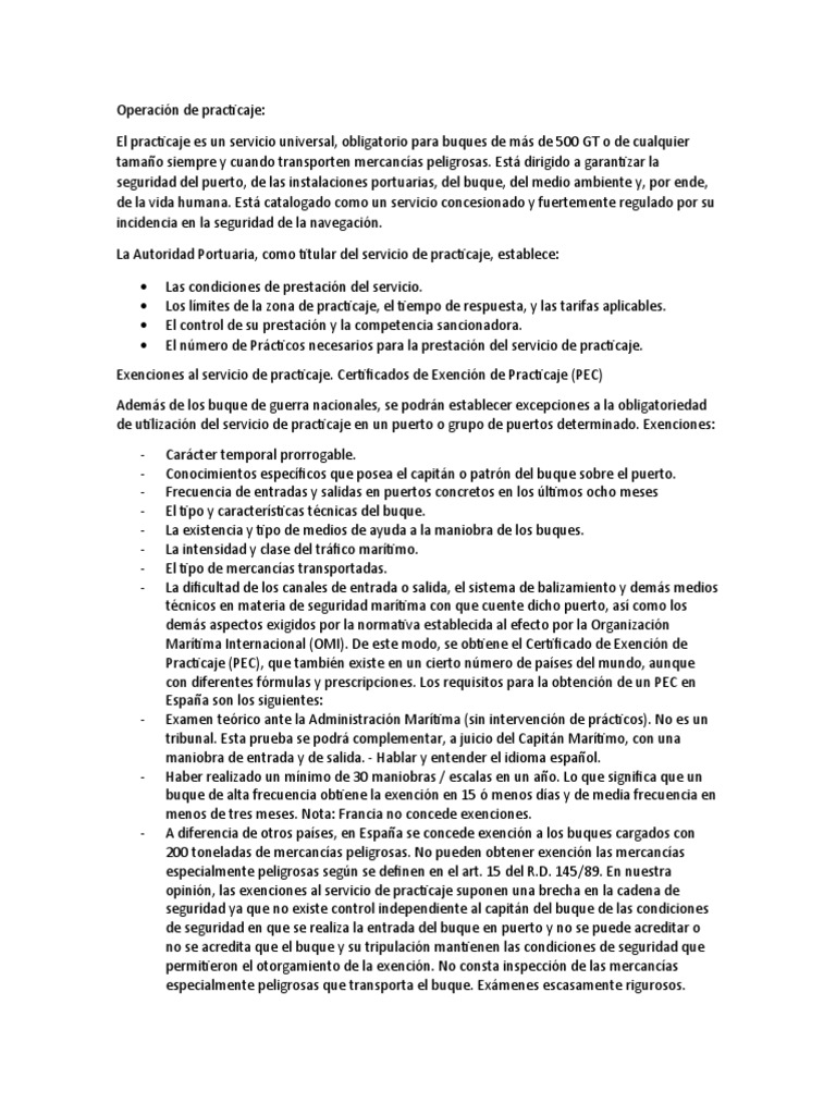 Servicio de Practicaje Marítimo en Puertos | PDF | Piloto marítimo ...
