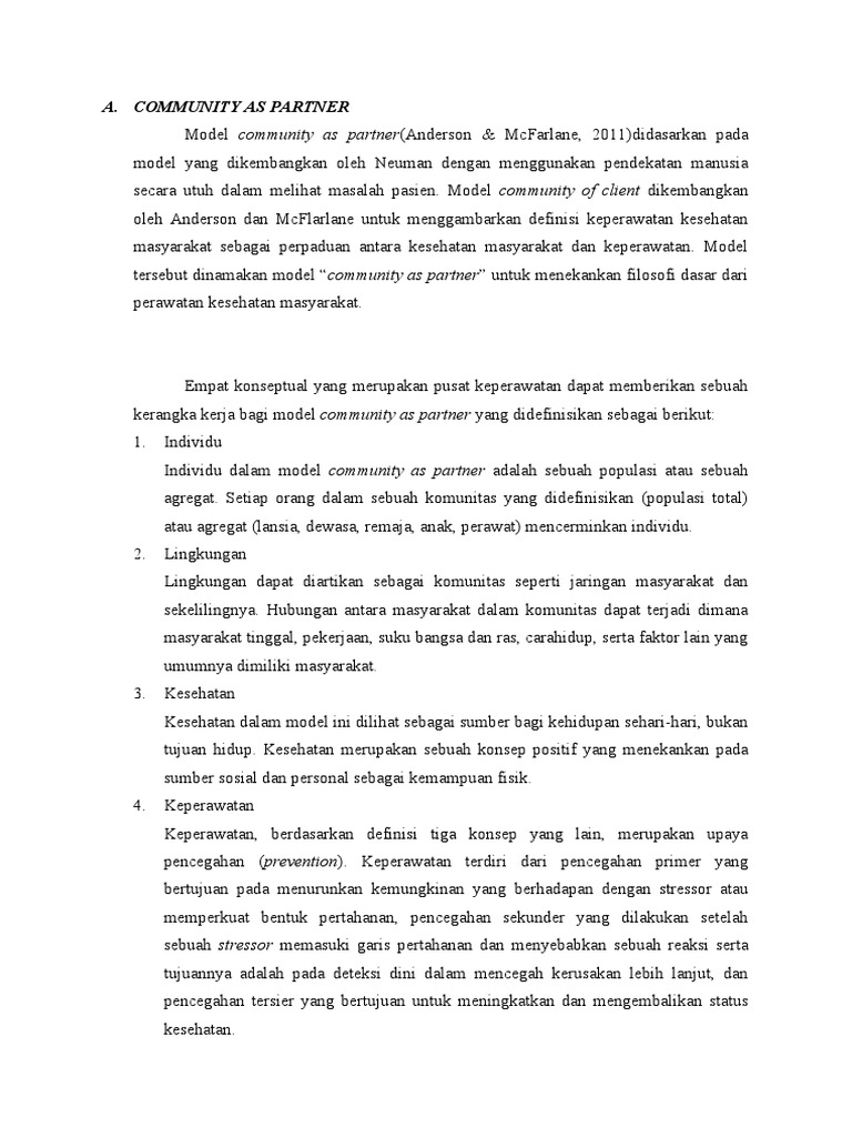 Model Community as Partner dalam Keperawatan | PDF | Pengembangan Diri